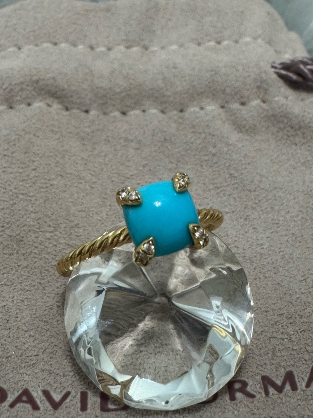 David Yurman 18K Gold Turquoise Diamond Chatelaine Ring - Picture 7 of 9